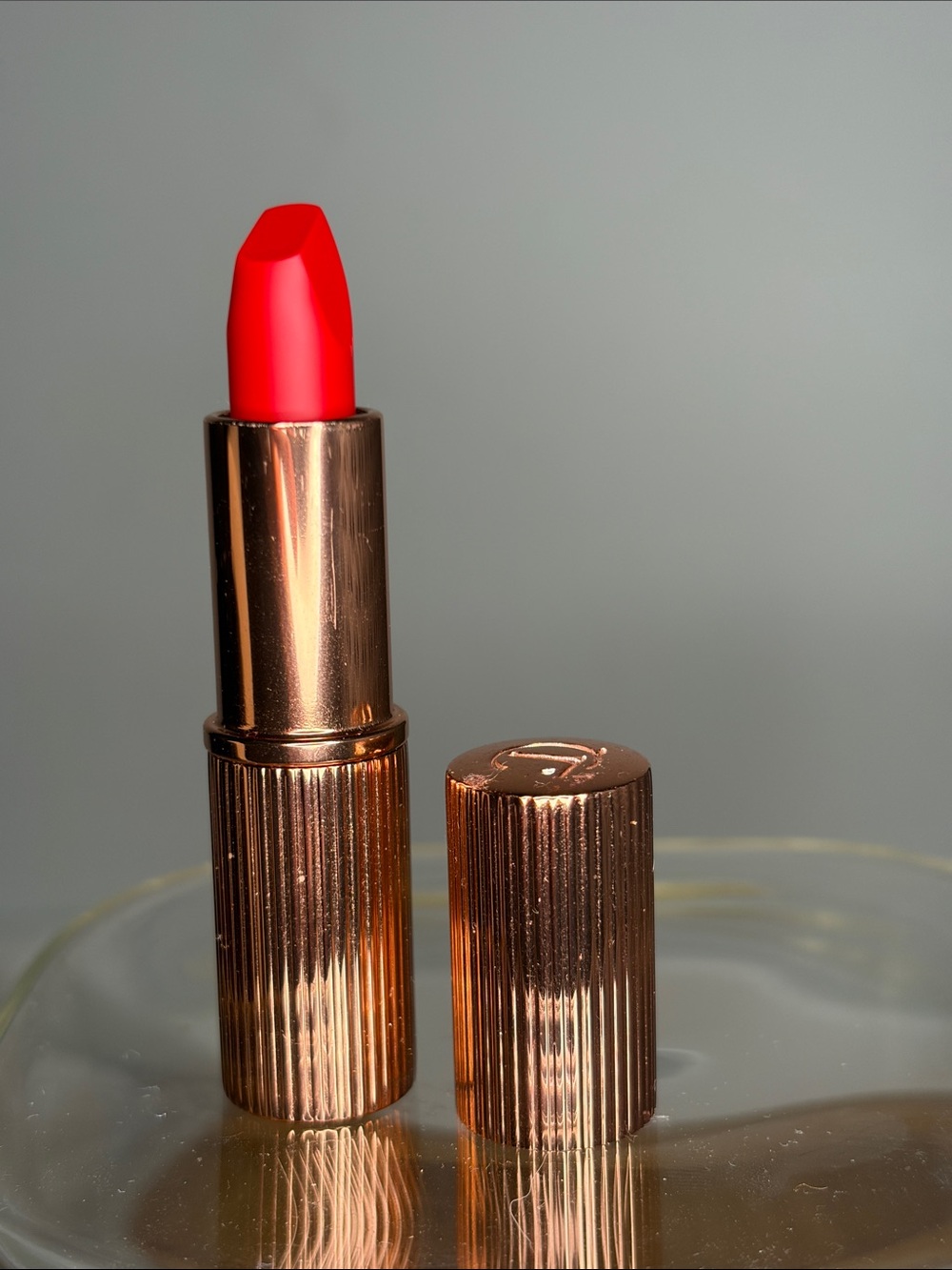 Charlotte Tilbury Vibrant Red Lipstick in Rose Gold Case and Hollywood vixen